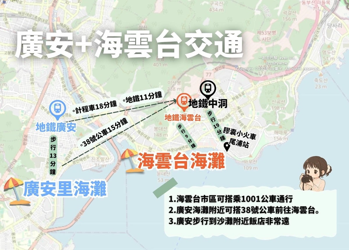 2025釜山一日遊|五條必訪路線:廣安里、海雲台、南浦、松島、機張! - 第1張圖 廣安里海雲台交通