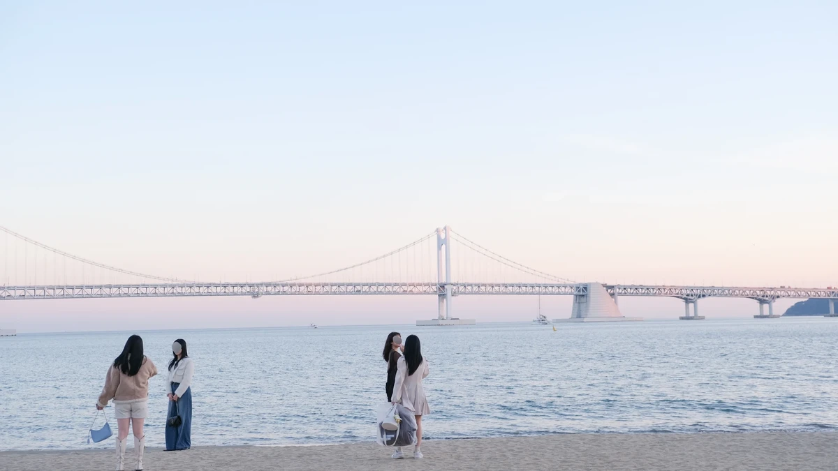 【廣安里一日遊攻略】廣安里海水浴場.景點地圖.夜景看廣安大橋、浪漫散步行程! - 第15張圖 橘紅色日落時的廣安景色