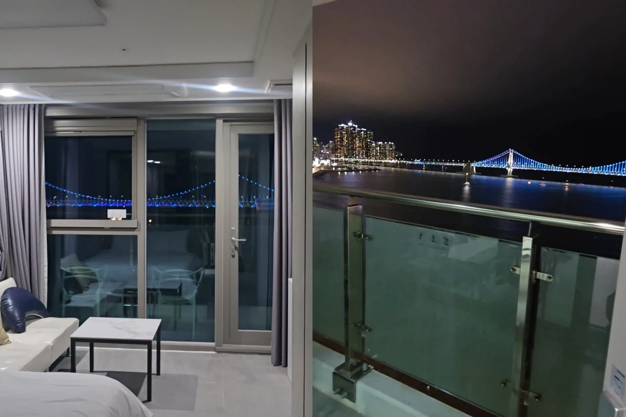 廣安里埃爾莫門托公寓入住評價(Elmomento)/可以看到廣安大橋海景、房間內叫外送! - 第17張圖 Elmomento晚上看海景