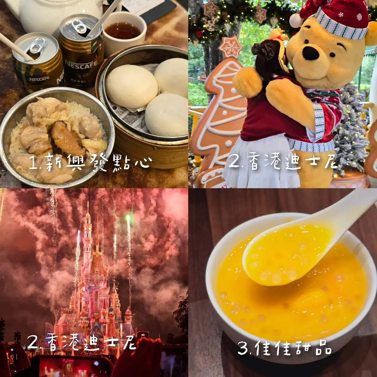 路線重點： 西營盤老字號茶餐廳 → 抵達迪士尼樂園玩一整天，直到晚上煙火秀結束→ 尖沙咀donki→佳佳甜品→回飯店